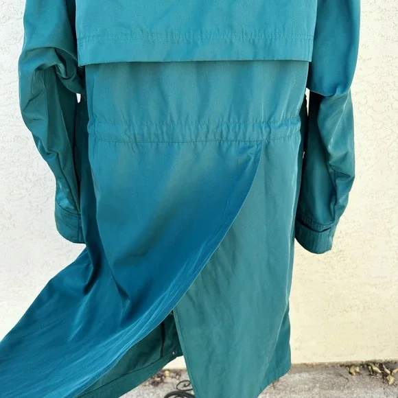 NWT Emerald Green Utility Hooded Long Overcoat Rain Coat Jacket Unisex Sz M - Picture 4 of 9